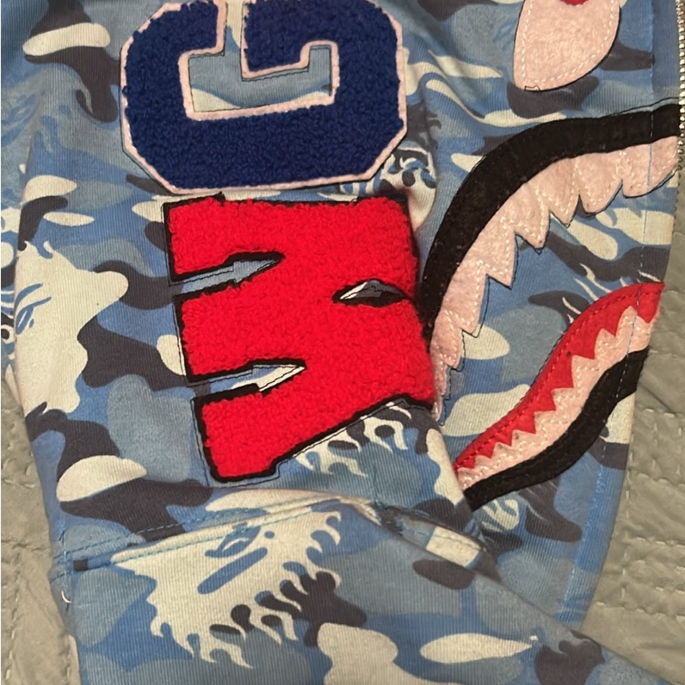 blue camo bape hoodie minimal zipper issue